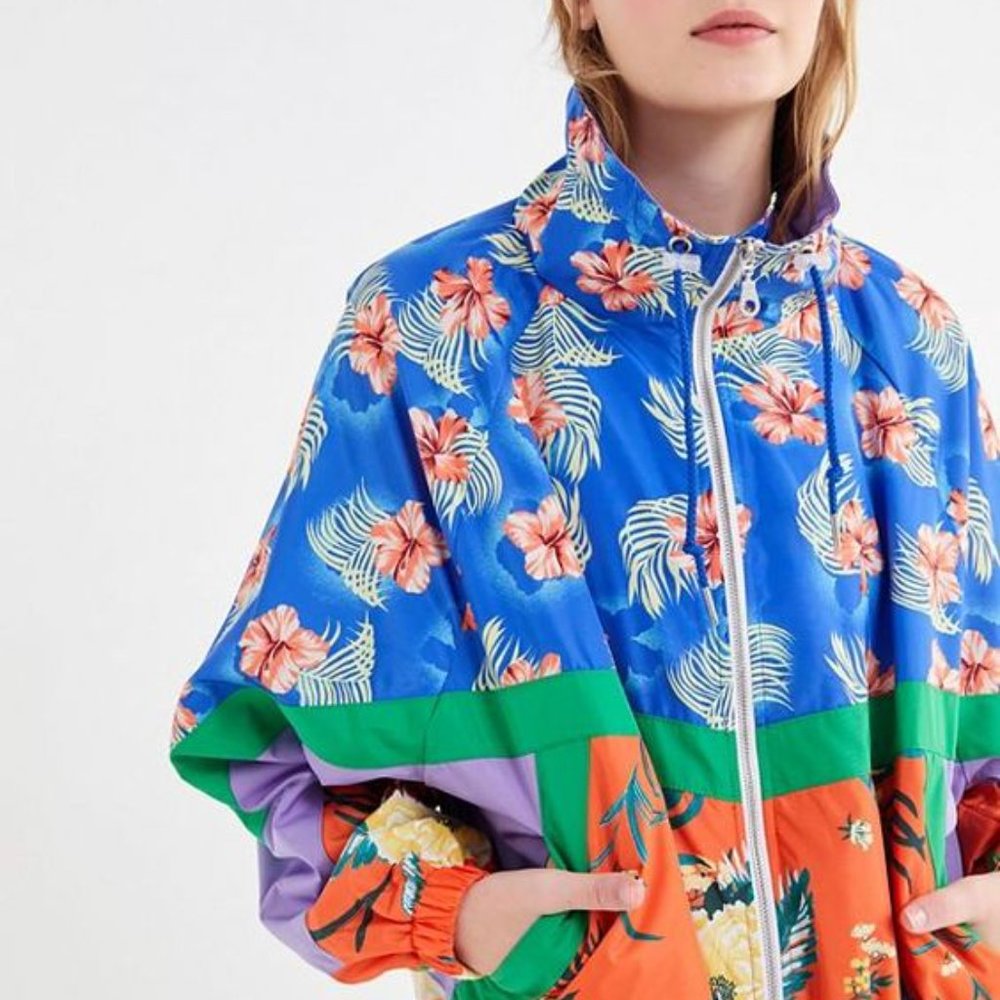 UO Destiny Floral Colorblock Windbreaker Jacket